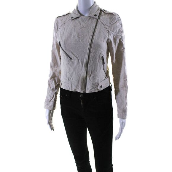 Greylin Anthropologie Womens Long Sleeve Full Zip Crop Biker Jacket Tan Size S - Picture 2 of 6